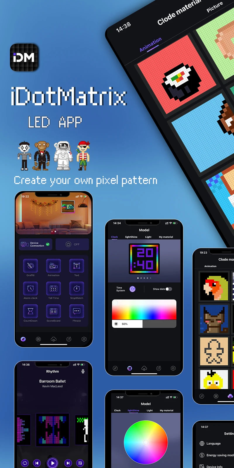 Smart LED Pixel Display - Bluetooth App Controlled RGB Matrix Board with DIY Animations & Nightlight Mode