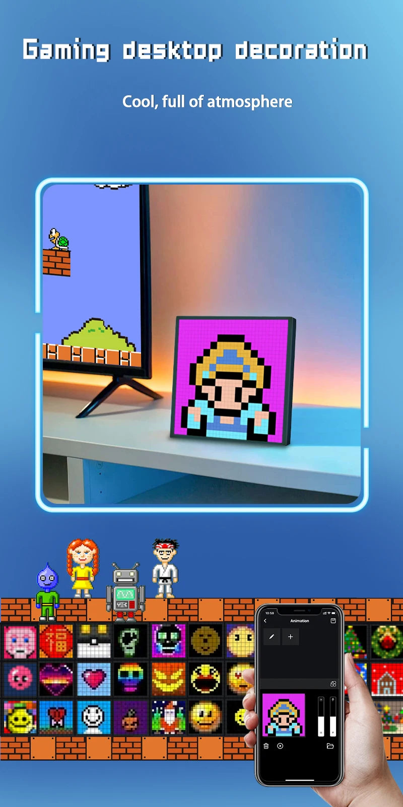 Smart LED Pixel Display - Bluetooth App Controlled RGB Matrix Board with DIY Animations & Nightlight Mode