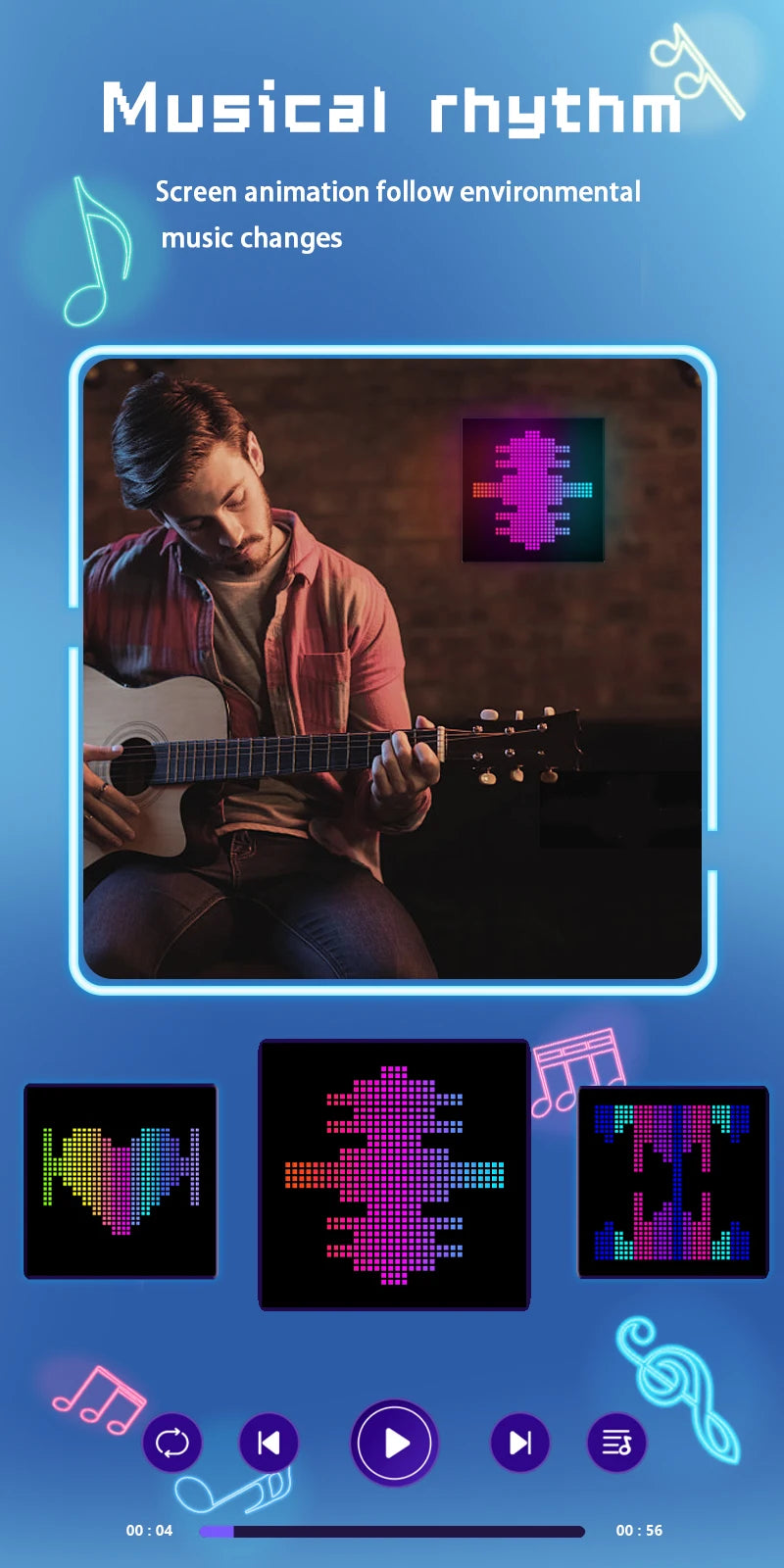 Smart LED Pixel Display - Bluetooth App Controlled RGB Matrix Board with DIY Animations & Nightlight Mode