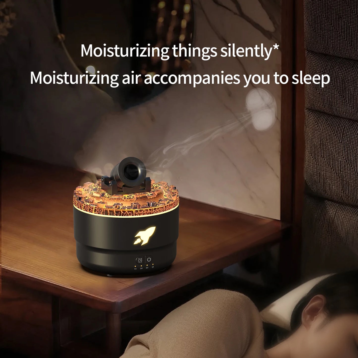 AuraFlow™ Volcano Diffuser – Simulated Flame & Jellyfish Smoke Ring Aromatherapy Hub