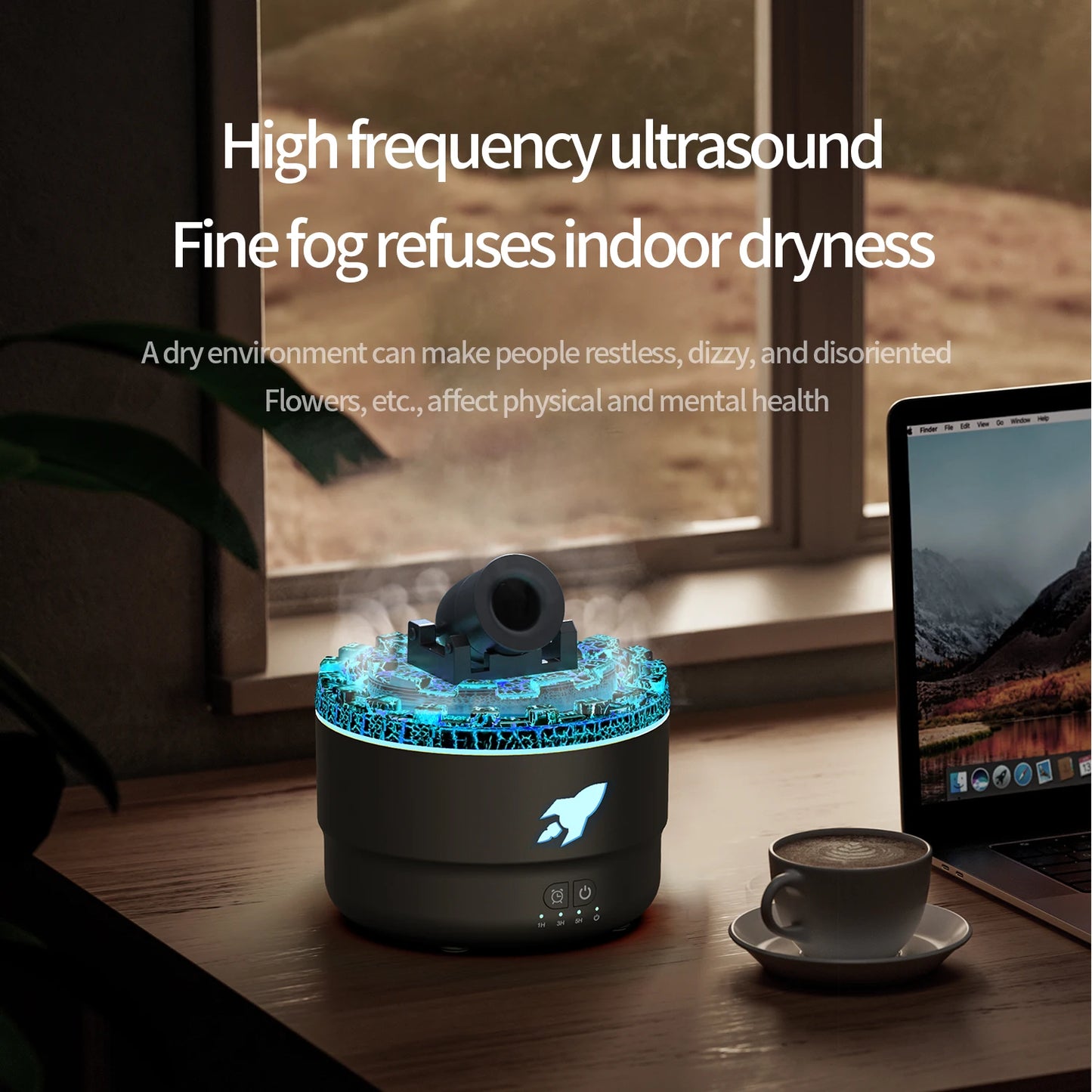 AuraFlow™ Volcano Diffuser – Simulated Flame & Jellyfish Smoke Ring Aromatherapy Hub