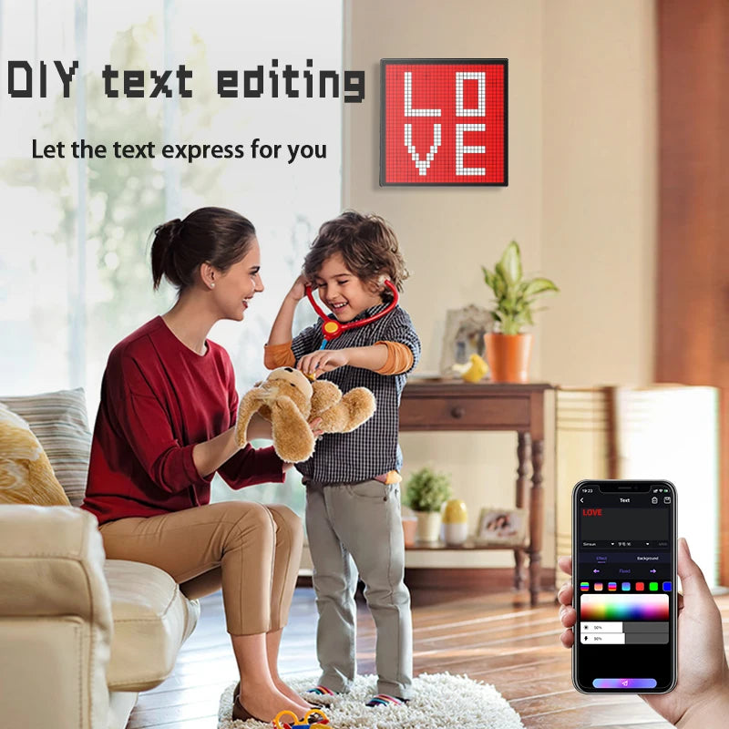 Smart LED Pixel Display - Bluetooth App Controlled RGB Matrix Board with DIY Animations & Nightlight Mode
