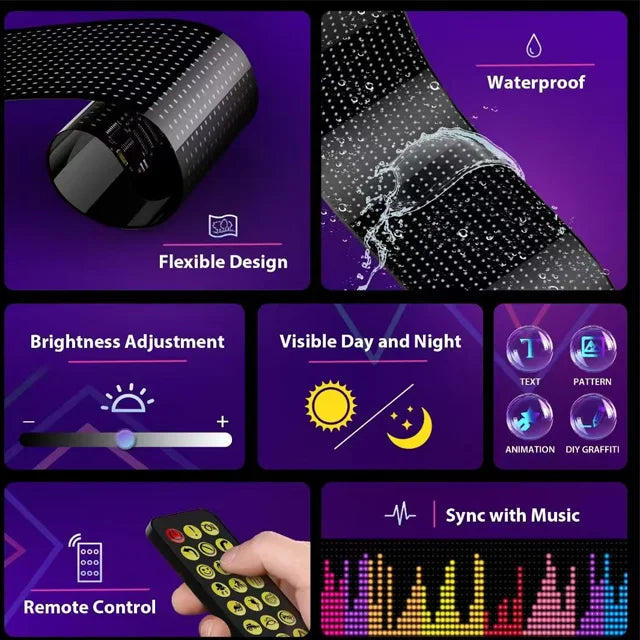 DriveVibe™ Smart Car LED Matrix - Flexible Bluetooth App-Controlled Scrolling Message Sign