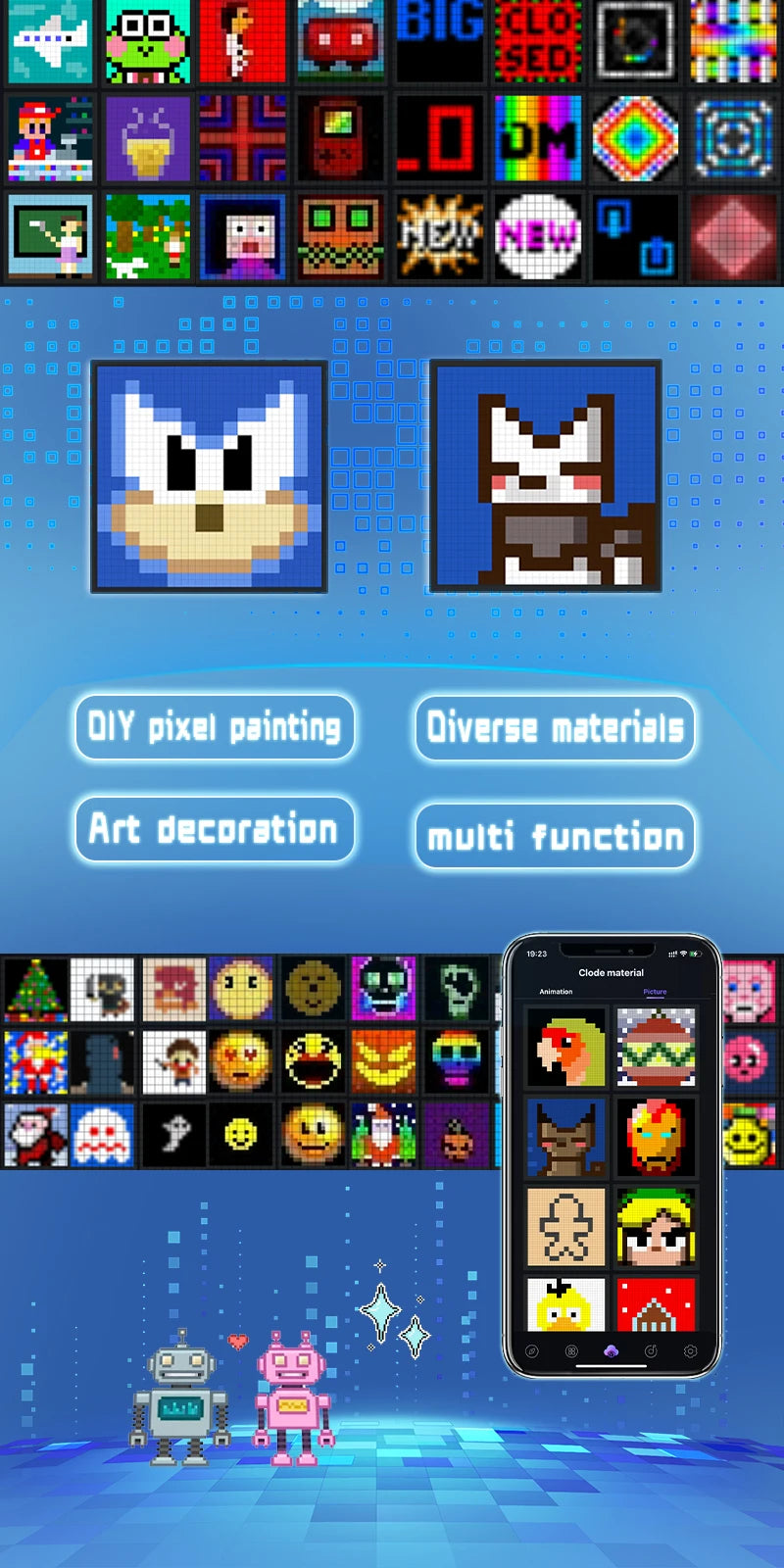 Smart LED Pixel Display - Bluetooth App Controlled RGB Matrix Board with DIY Animations & Nightlight Mode