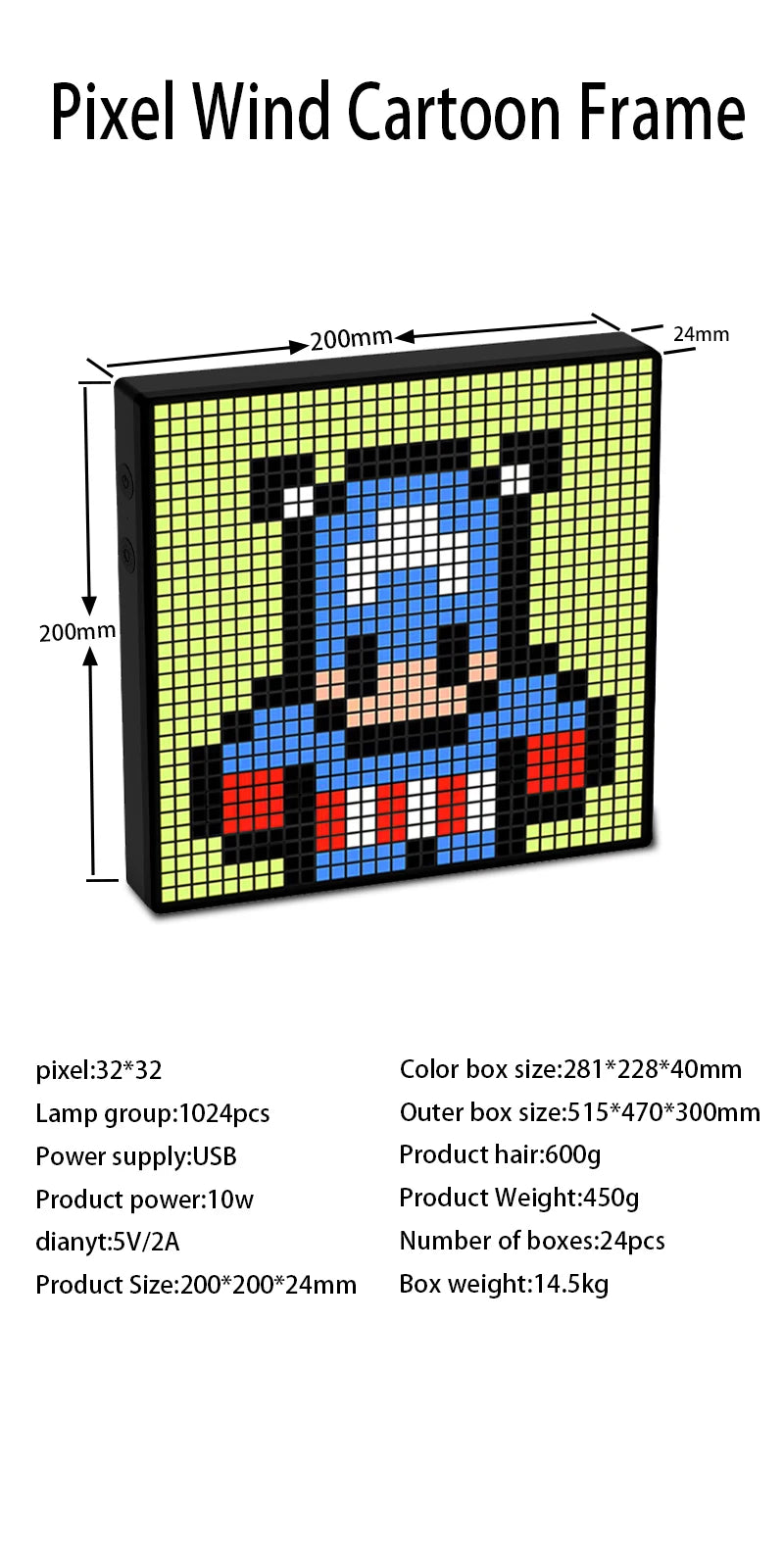 Smart LED Pixel Display - Bluetooth App Controlled RGB Matrix Board with DIY Animations & Nightlight Mode